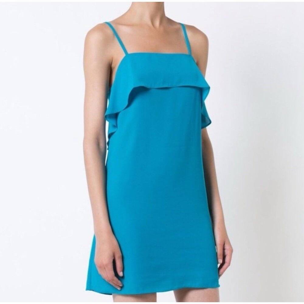 Alice + Olivia Etta Ruffle Shift Dress In Laguna Blue S Preppy Boho Vacation